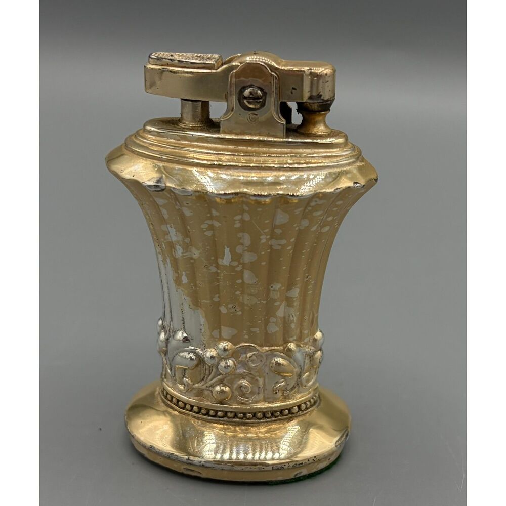 Vintage Silver Gold Tone Ronson Newport Tabletop Lighter